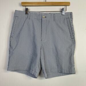 Peter Millar Featherweight Seersucker Golf Performance Shorts Blue White Mens 34